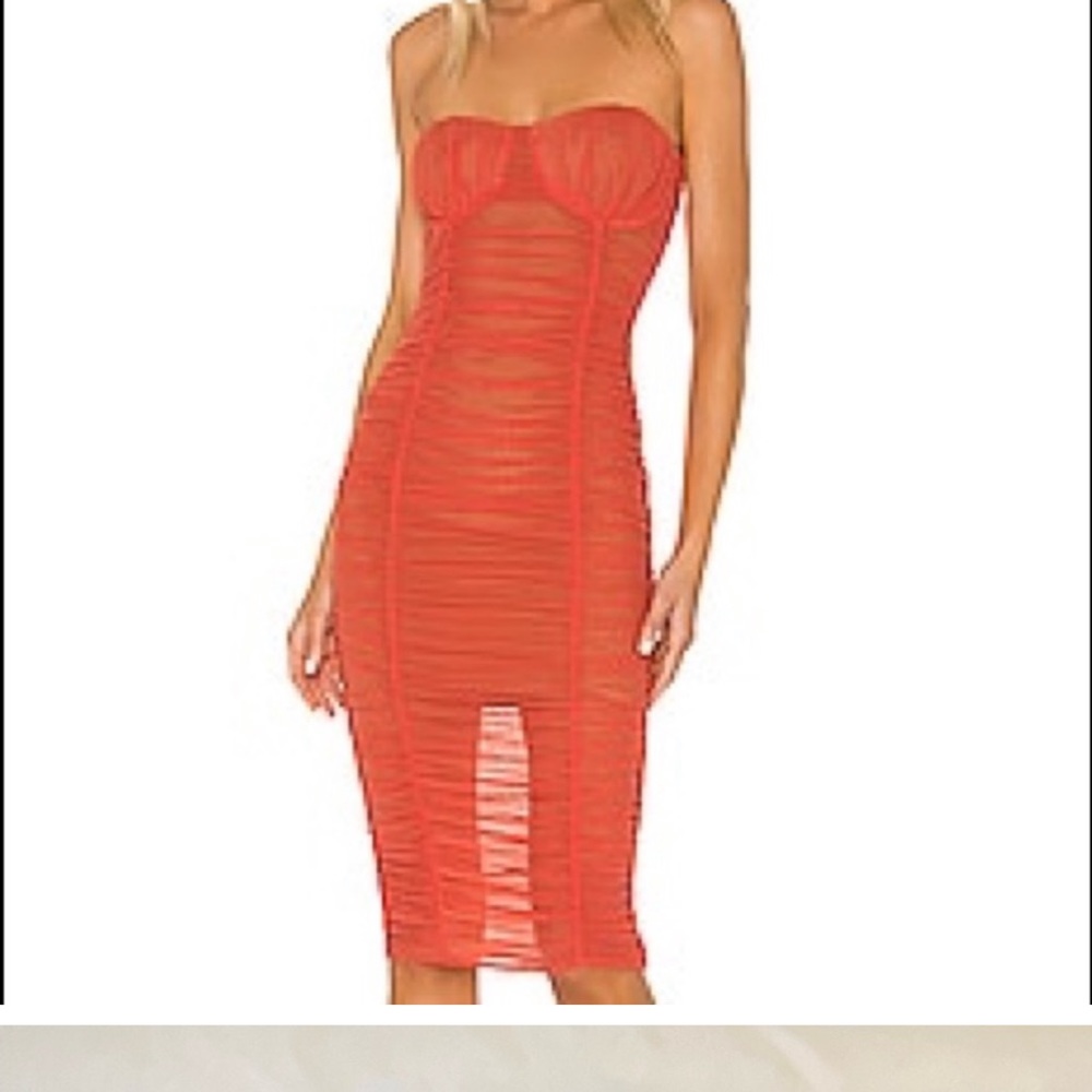 Revolve Lovers & Friends Fitted Midi Dress Coral - Picture 9 of 9